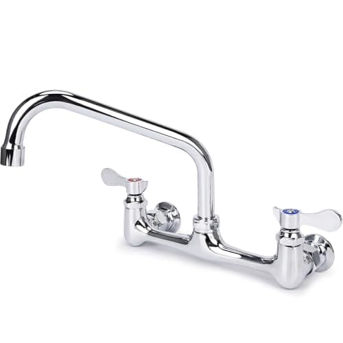Bietor Wall Mount Kitchen Faucet 8 Center Commercial Sink Faucet with 8 Swivel Spout Dual Handles Brass Utility Sink Faucet for Laundry Room Restaurant Polish Chrome