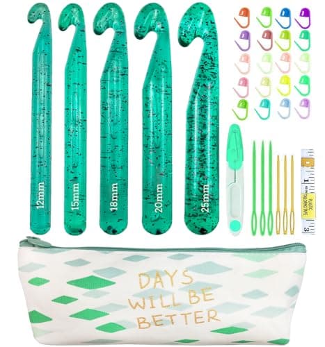 Weabetfu 5 Large Crochet Hook25mm 20mm 18mm 15mm 12mm Size Crochet Hooks Large Crochet Hook for Chunky Yarn24PCS Big Crochet Hooks10mm25mm Crochet Needles with Case Green