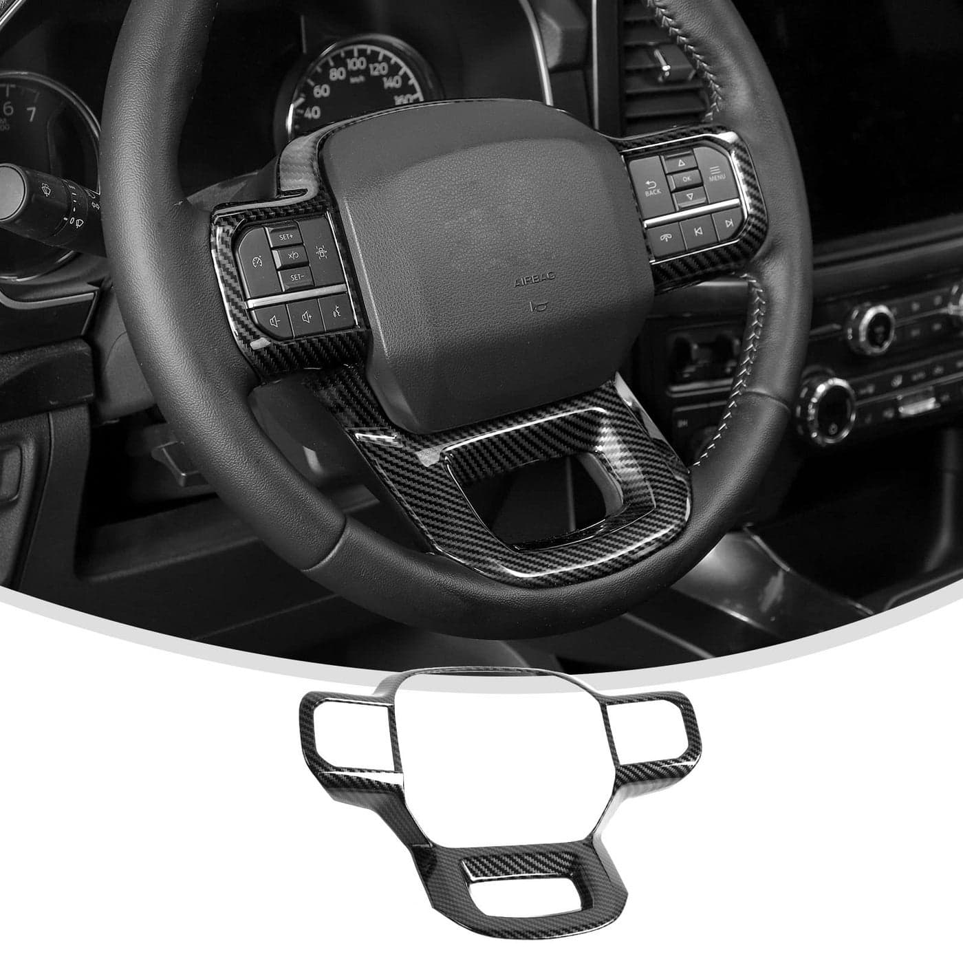 Linskip Steering Wheel Trim Compatible with Ford F150 2021 2022 2023 2024 Steering Wheel Cover for Ford F150 Interior AccessoriesCarbon Fiber Black