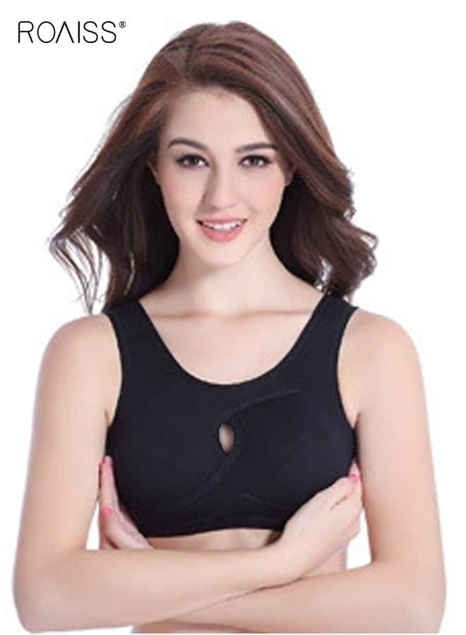 Women's Sports Lingerie, Wire-Free Cotton Double-Strap Underwear, Suitable for Pregnancy and Nursing, Gathering and Anti-Spread Sleepwear, Lightweight Yoga Bra for Females, Black