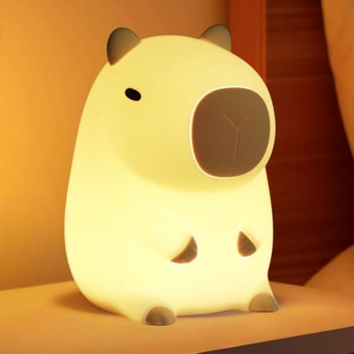 Myratts Led Cute Capybara Night Light Dimmable Nursery Kawaii Lamps Super Squishy Silicone USB Rechargeable Touch Control Night Lamp for Kids Adults Used for Camping Party Room Decor Capybara