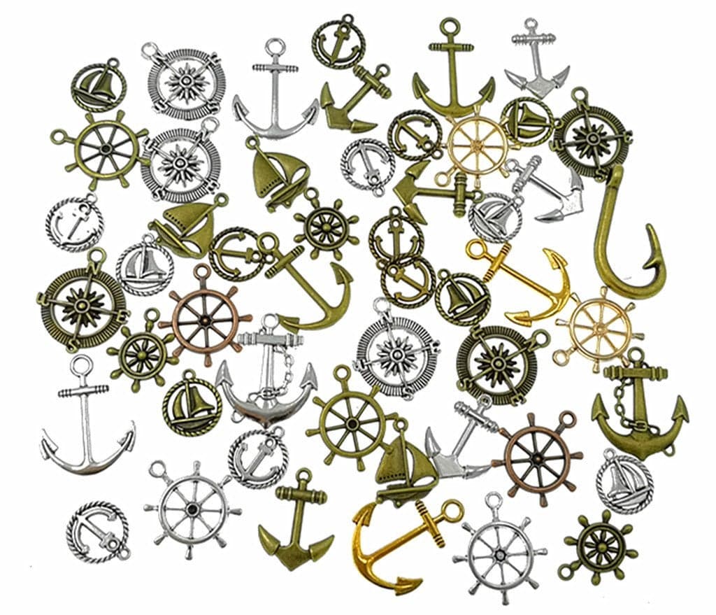 100 Grams Assorted Nautical Anchor Rudder Helm Compass Punk Steampunk Charm Pendant Connector for Sailor Navy DIY Ornaments Making Accessories