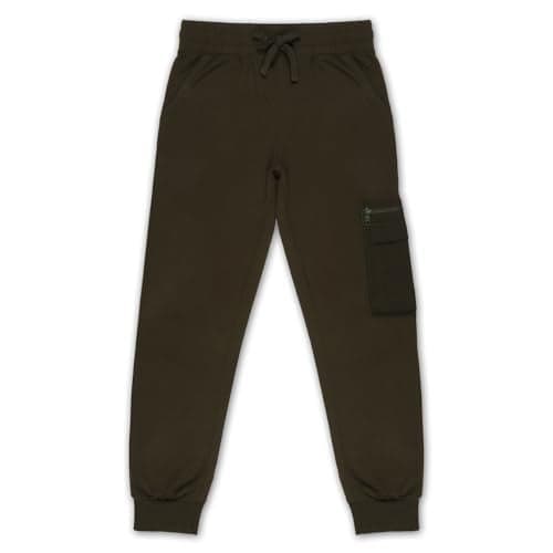 Alan Jones Clothing Boys Joggers Trackpant | Premium French Terry Cotton Blend | Patch Pocket Detail | Casual, Playwear & Loungewear (Olive_9-10 Years)