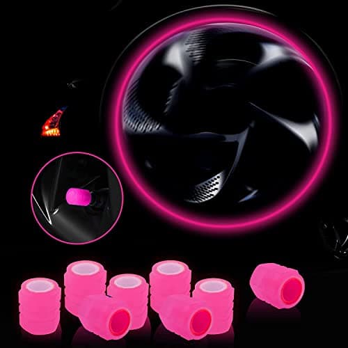 Careflection || Luminous Wheels Cap Tire Valve Stem, Glow Luminous at Night, Air Caps Cover Fluorescent, Illuminated Auto Car Wheel Valve Stem Caps Cover for SUV, Motorcycles, Truck (8 PCS, Pink)