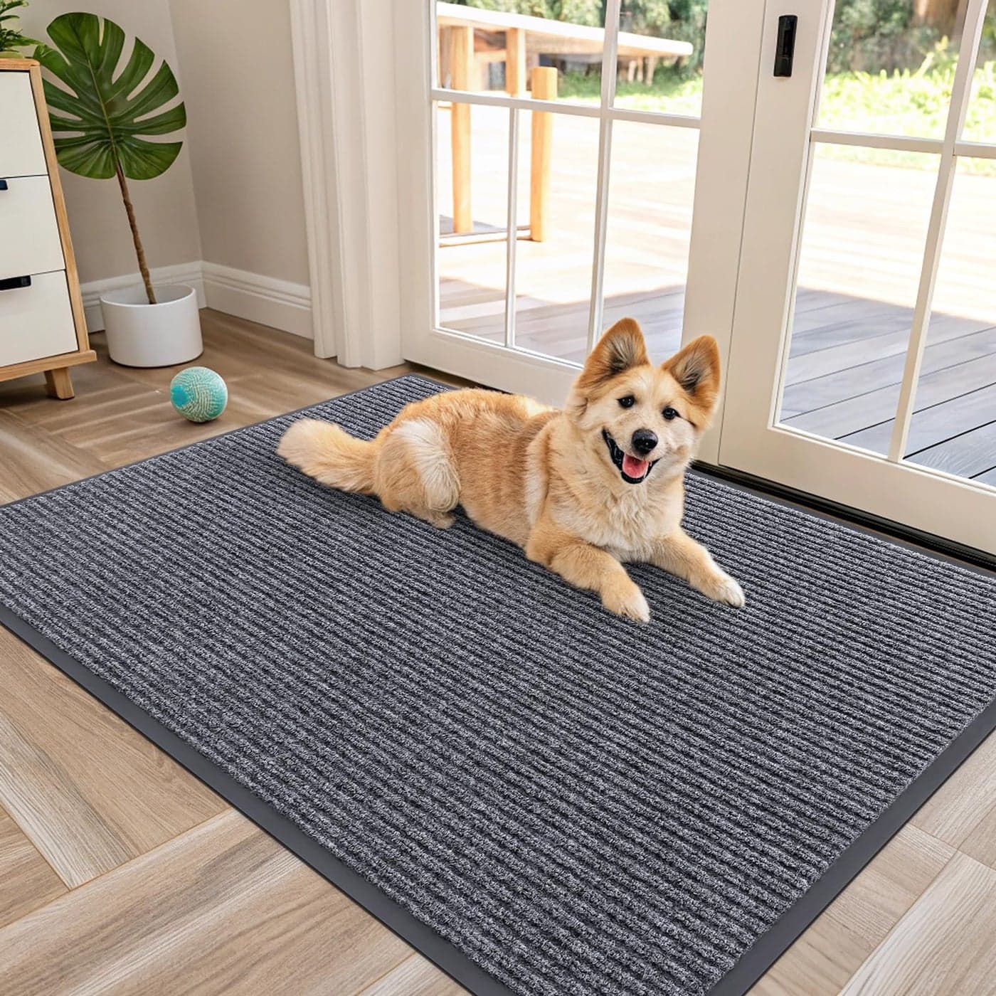 OLANLY Front Door Mat Indoor Outdoor Entrance Waterproof Heavy Duty Doormat Fade Resistant Low Profile Easy Clean Patio Porch Welcome Floor Mats for Entry 47x32 Grey