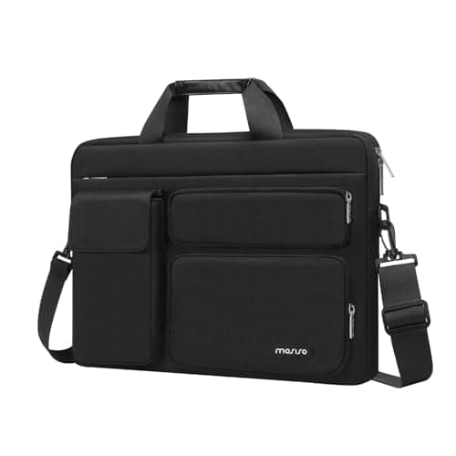 MOSISO Laptop Shoulder Bag 15.6 inch, 15-15.6 inch Computer Bag Compatible with MacBook Pro 16 inch, HP, Dell, Lenovo, Notebook with 2 Raised&1 Flapover&1 Horizontal Pocket&Handle&Belt, Black