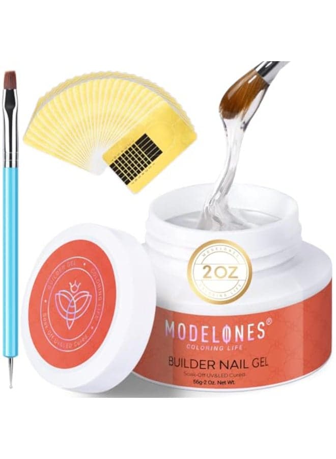 Modelones Builder Nail Gel Kit Clear Extension Kit Hard Gel for Nails 2oz Strengthen Acrylic Manicure Art Set with 100PCS Dual Forms and Dualuse Acrylic Brush Professional DIY at Home