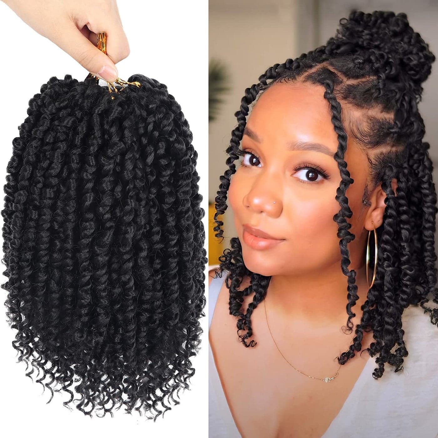 Bileaf 8 Packs Passion Twist Crochet Hair 10 Inch Pretwisted Short Crochet Passion Twist Hair Pre Looped Passion Twist Crochet Braids Bohemian Crochet Hair 1B