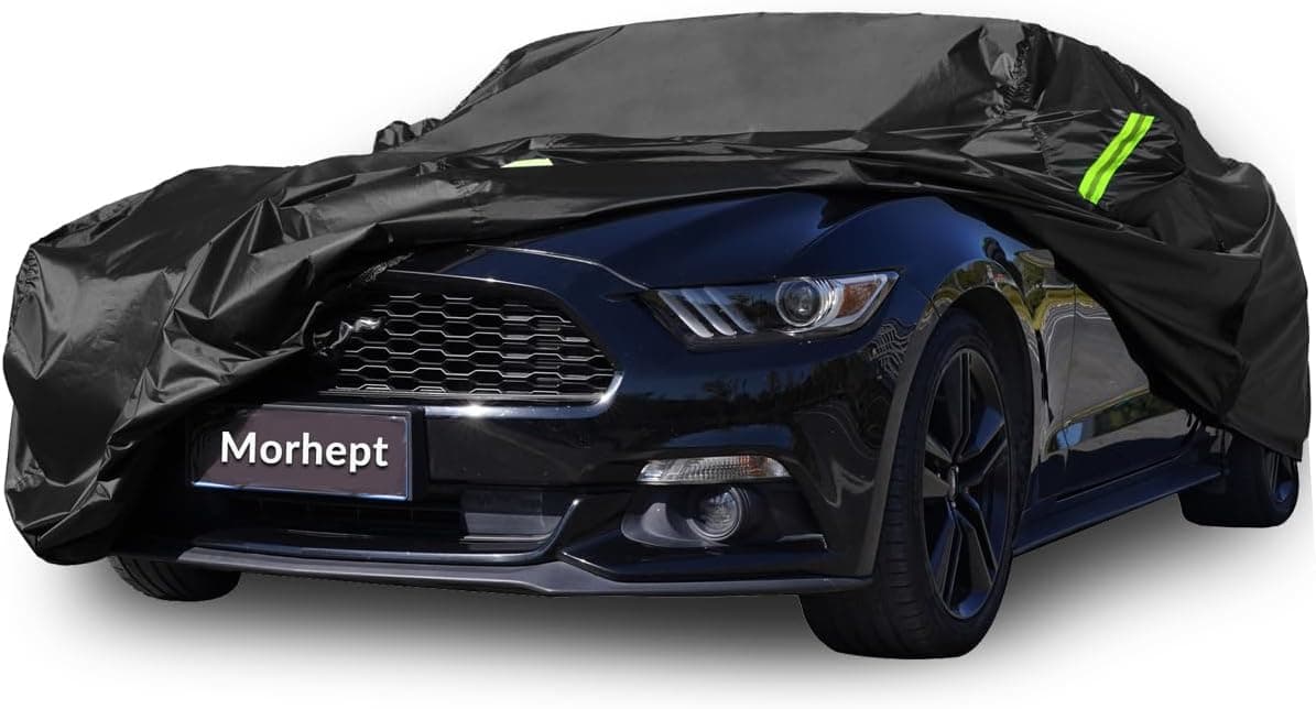 Morhept Car Cover Custom Fit for Ford Mustang 2005-2024, Waterproof All Weather GT Cover with Door Zipper
