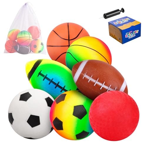 PlayZap 7Piece Soft Ball Set for Toddlers Kids Includes 5 Playground Balls Soccer Football Basketball Great for Home Yard Pool Classroom Park for Boys Girls Easter Gifts