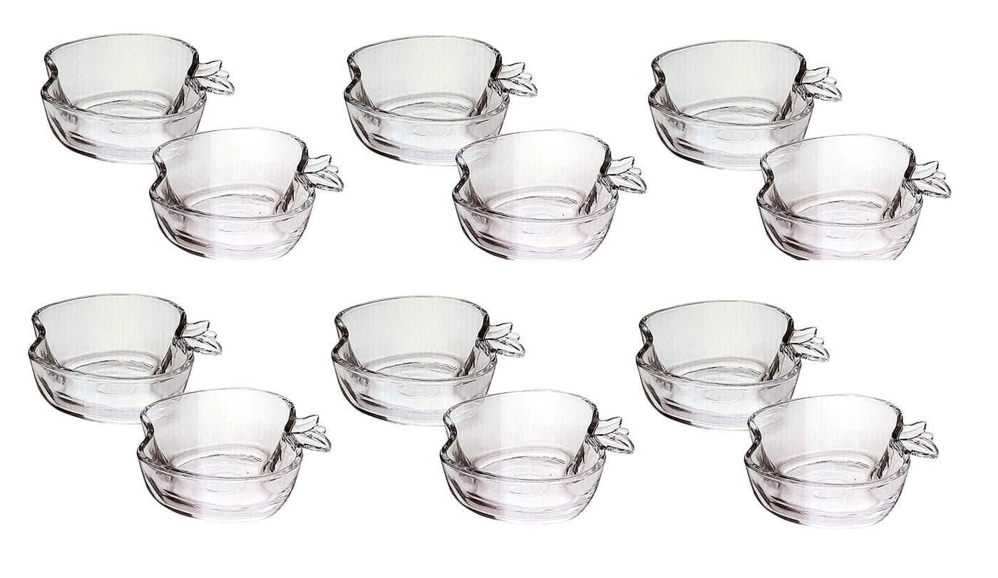 HOMIES, Set of 12 Pieces, Apple Shape Glass ice Cream Bowl Dish/Pudding/Dessert Bowl Set for Party, Gathering, Home, Restaurant (100 ml Each) (Size: L;10.6cm W:9cm H:2.5cm)