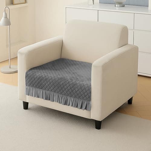 HOKIPO Holland Velvet 1 Seater Sofa Cover Seat Mat with Frill, Grey (IN-781-GRY)