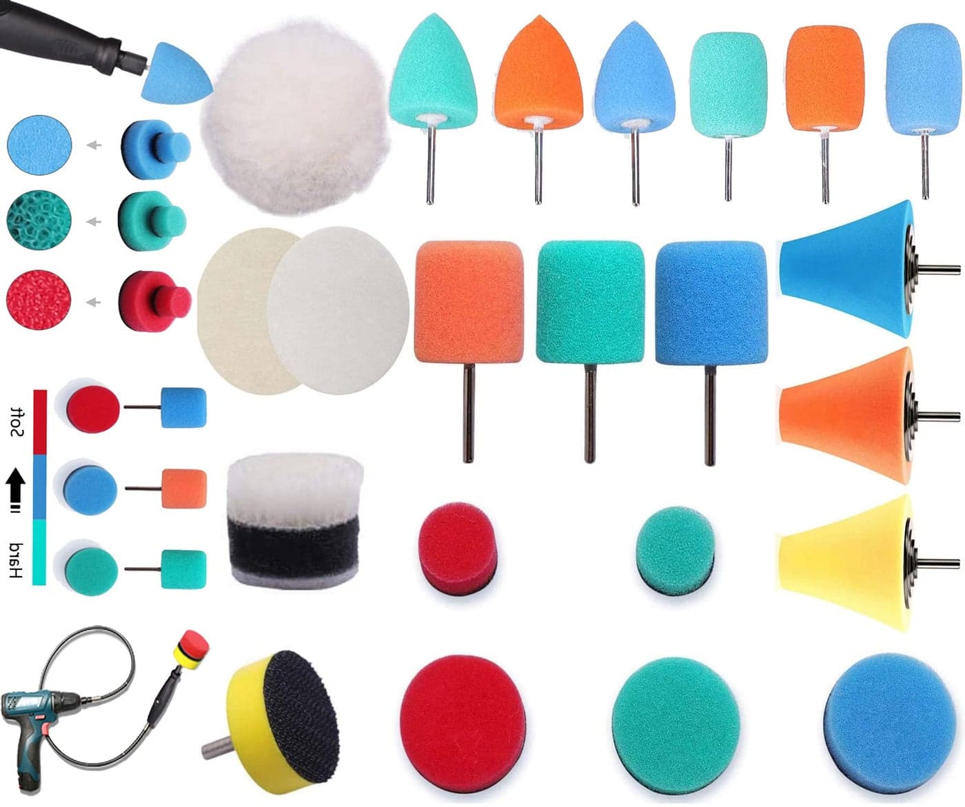 DIY Crafts 2"inch 1xFelt 1xFur Kit, 22 Mini Buffing Polishing Pads Kit Car Detail Polisher for Tight Area Detailing Polishing Waxing Sealing Glaze Car Headlights Door Ha (2"inch 1xFelt 1xFur Kit)