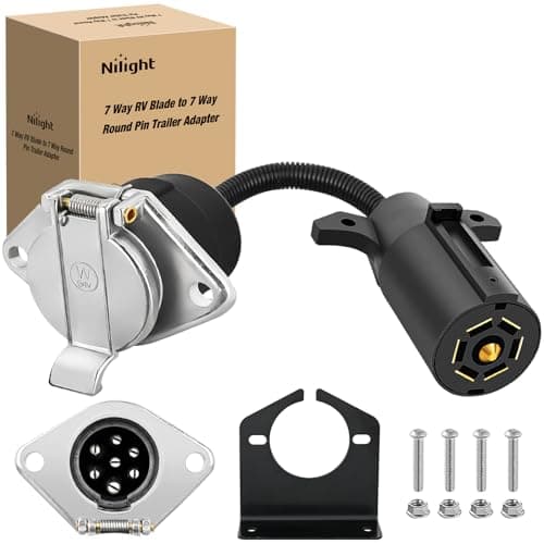 Nilight VehicleSide 7Pin Round Trailer Wiring Harness Socket 7 Way FemaleEnd Adapter Replacement SAE J560 DieCast Zinc Housing 7 Pole Round Electrical Connector for Semi Truck Trailer Car