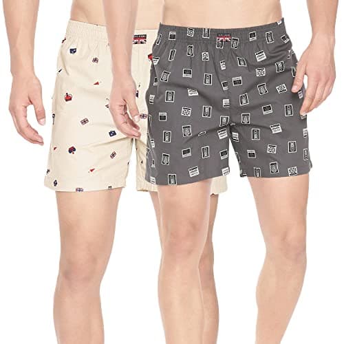 Pepe Jeans Men's Premium Cotton Regular Fit Boxers|Ultra-Comfort Natural Fiber Printed Boxer Shorts with Elastic Waistband, Side Pockets - (Multicolor, Small)