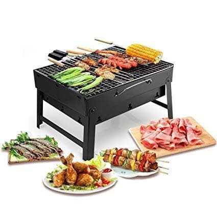 Dherik Tradworld Portable Carbon Steel Folding Charcoal Base Outdoor Barbeque Grill Toaster Tabletop Outdoor Smoker BBQ Chicken Griller for Home Picnic Garden Terrace Camping Travel