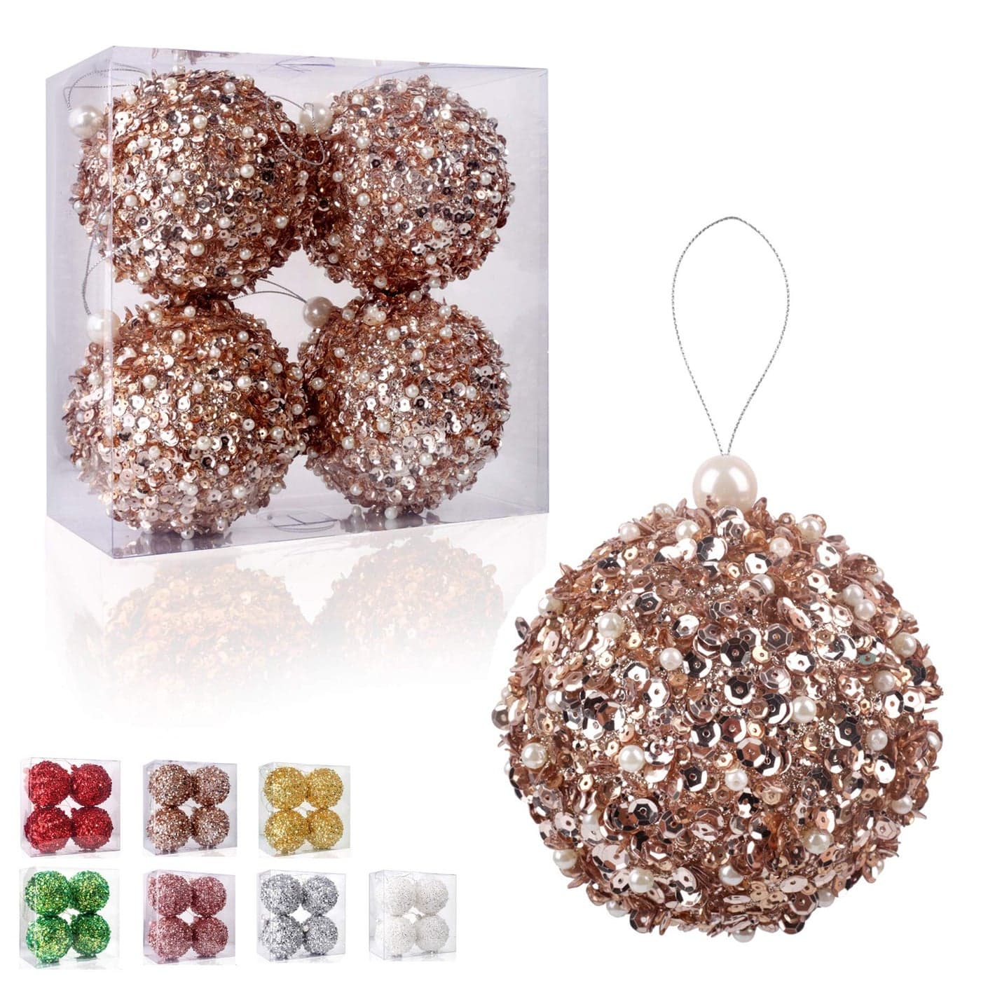 425 Christmas Ball Ornaments 4pc Set Shatterproof Christmas Decorations Tree Balls for Xmas Trees Wedding Party Holiday Decorations Tabletop Small Trees Decoration Champagne