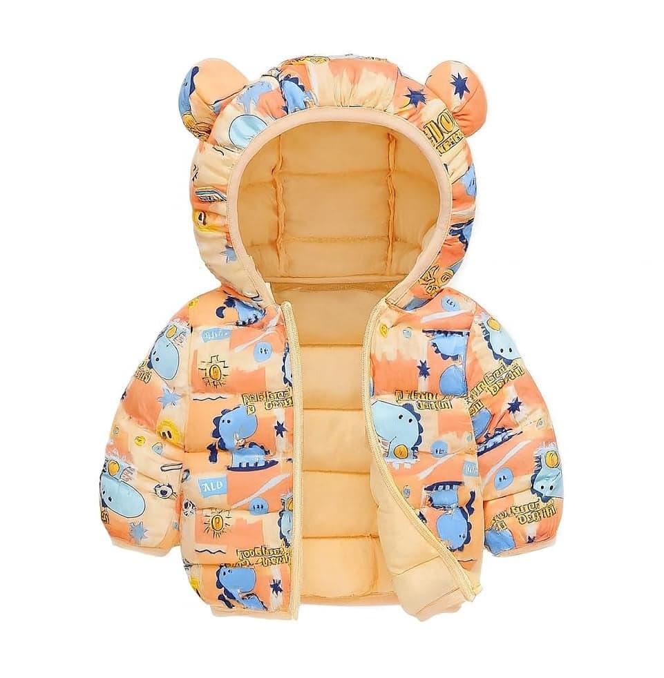 Bold N Elegant All Over Cartoon Print Kids Winter Puffer Bomber Jacket Coat for Little Boys & Girls (IN, Age, 4 Years, 5 Years, Orange)