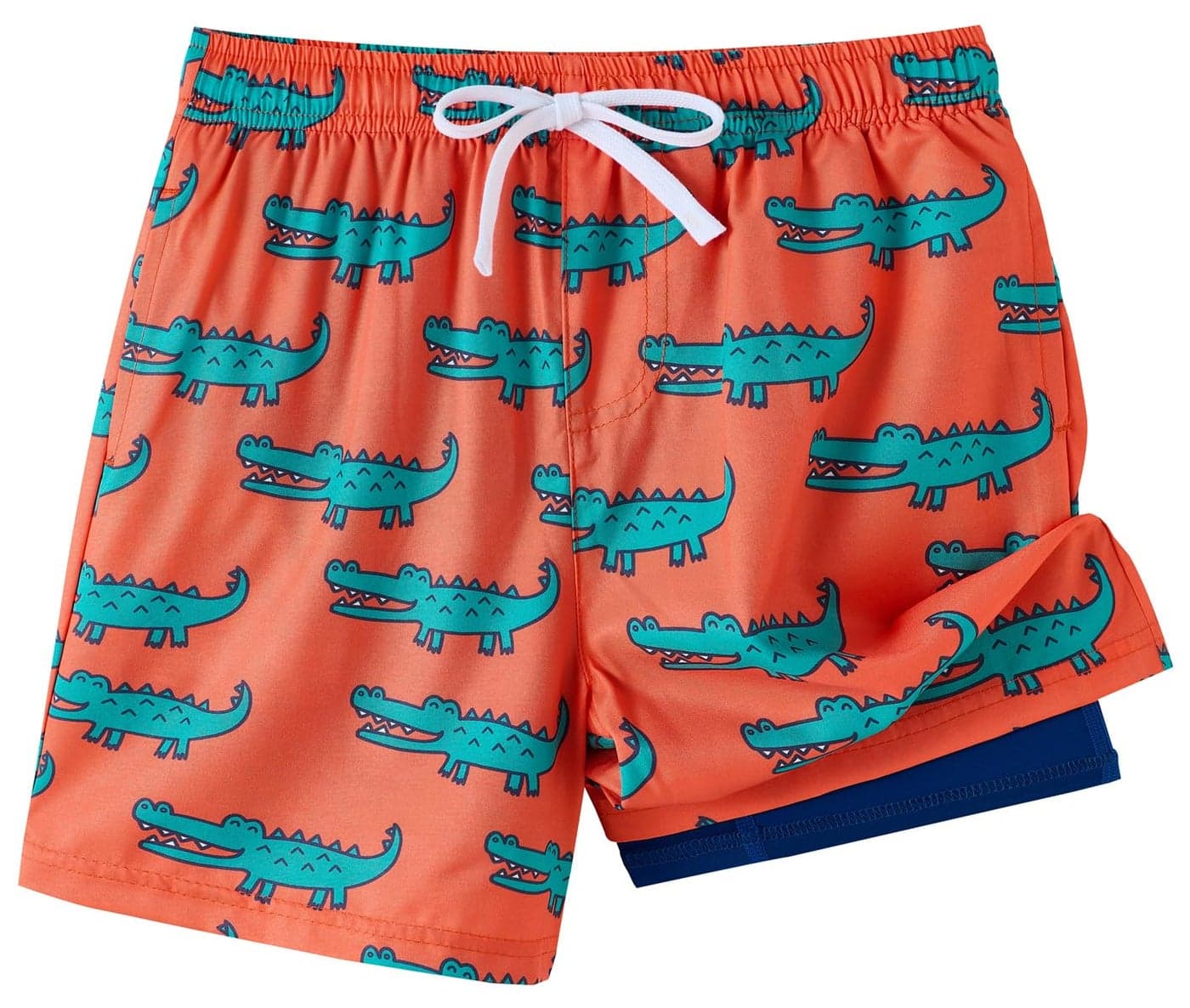 UMELOK Boys Swim Trunks Swimsuit Compression Liner Stretch Swim Shorts Boxer Brief 2 in 1 Quick Dry Swimming Trunks Beach Shorts Orange Crocodile 8