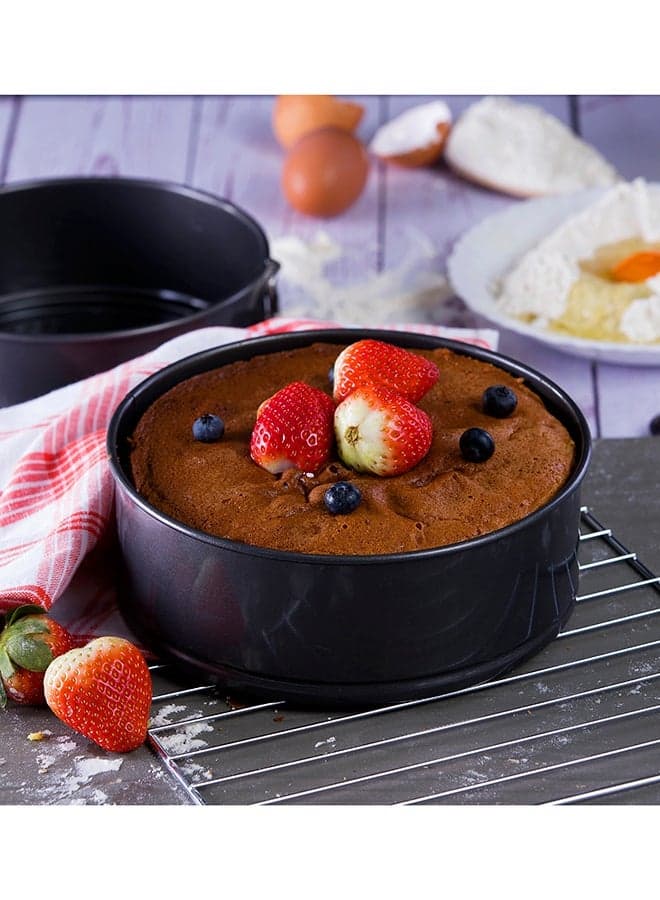 2-Piece Round Springform Cake Pan Set, Non-Stick Baking Mould Black 18cm & 20cm, Removable Bottom Cheesecake Bakeware, Reusable Leak-Proof Baking Tray Mold for Home Kitchen Baking Birthday Dessert Making