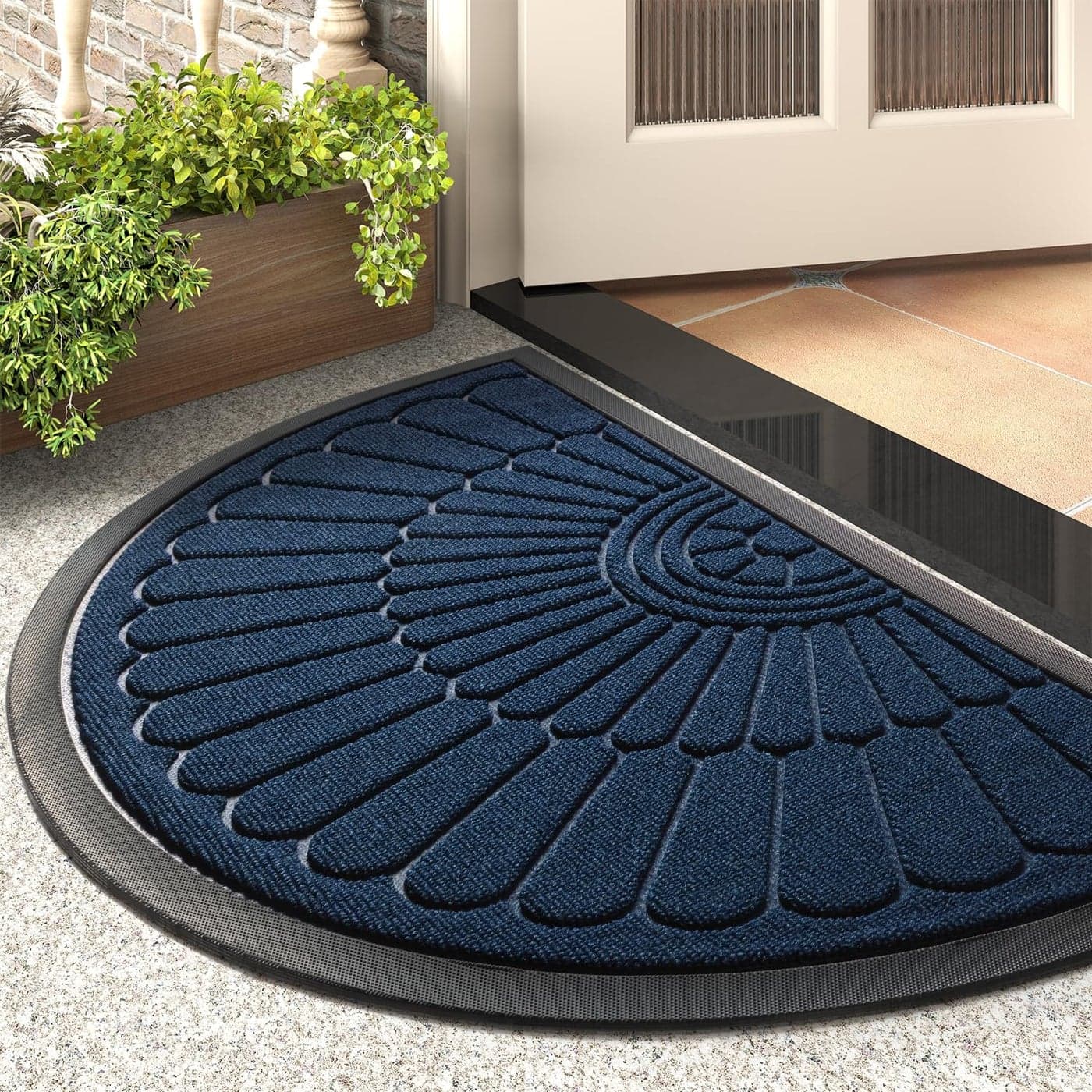 tchdio Semicircular Durable Rubber Doormat Non Slip Front Door Mat for Outside Inside Entry Navy Blue 24x36