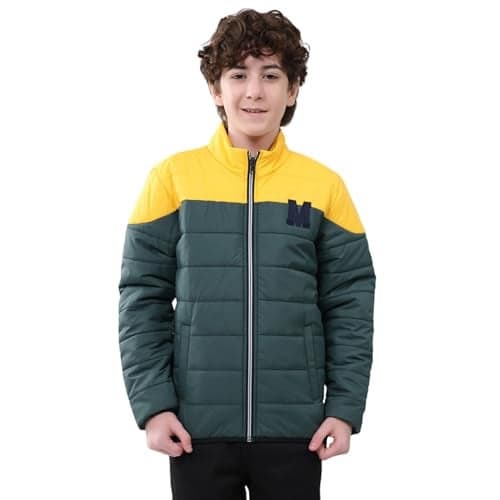 Monte Carlo Boys’ Regular Fit Jacket | Solid Pattern | Mock Neck | Full Sleeves | Zip Closure | Cozy Stylish Warm Winter Casual Jacket For Boys Green 5-6 YR (Pack Of 1)