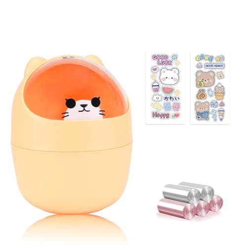 QLFJ-FurDec Cute Desktop Tiny Trash Can with Flip Lid, Creative Kawaii Bear Mini Wastebasket, Portable Countertop Dustbin for Office Kitchen Vanity Tabletop Bedroom (Yellow)