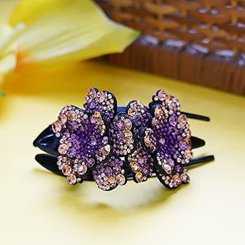 MIZORRI Double Flowers Crystal Fancy Back Clip For Women (11 x 7.5 cm)