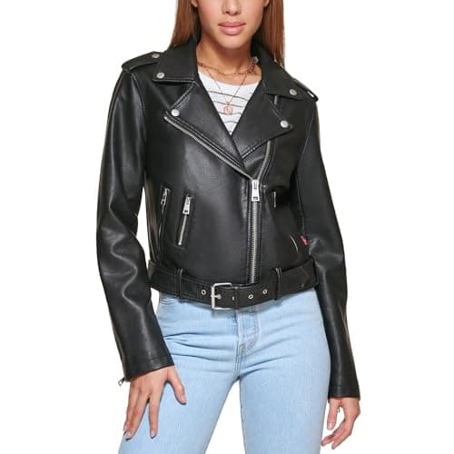 Levi's Women Faux Leather Belted Motorcycle Jacket (Standard and Plus Sizes), Black, 1X