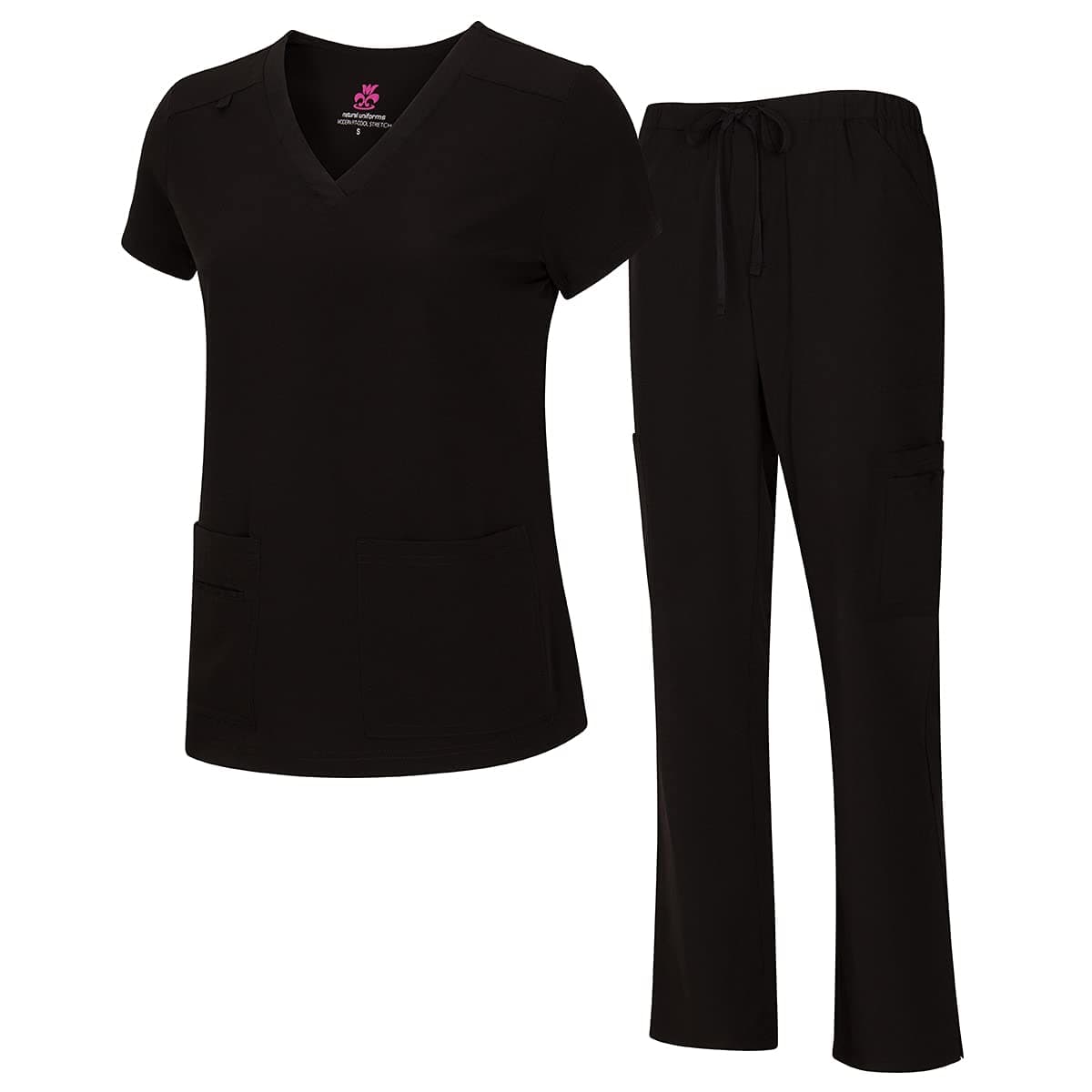 Natural Uniforms Womens Cool Stretch VNeck Top and Cargo Pant Set Black Small