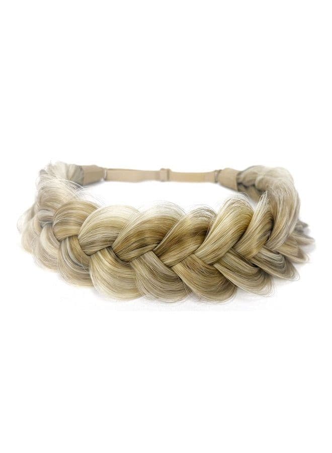 Synthetic Hair Braided Headband Classic Wide Strands Wedding Disorderly Fluffy Braids Wig Band Women Beauty Accessory (Grey golden brown blonde hair)