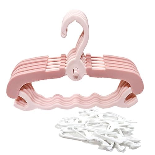 MOM CARE Expandable Anti-Slip Plastic Hangers with Hooks & 10 Pegs – Pack of 5 Telescopic/Extendable Clothes Hangers, Space-Saving Non-Slip Wardrobe Organizer for Kids & Adults Pink
