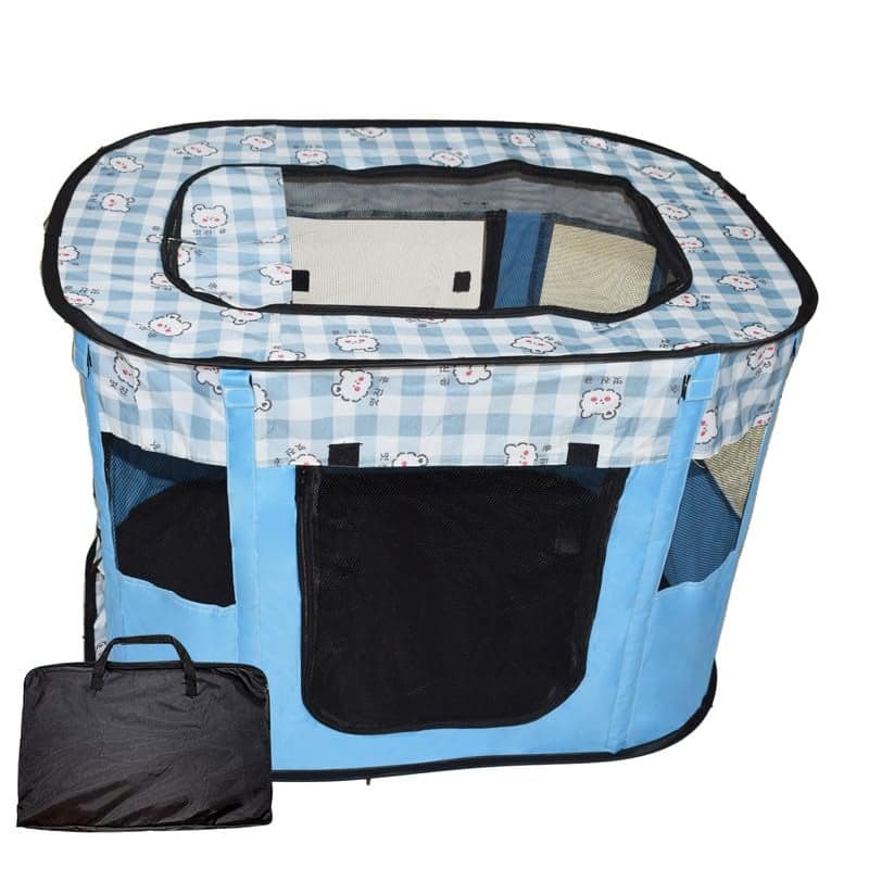 NARAYANMUNI Pet Tent- 1pc Portable Folding Pet Tent Oxford Cloth Small Octagonal Outdoor Fence Dog Cat Mesh House Cage 85 * 65 * 56cm- Blue