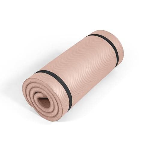 Tone Fitness Premium Extra Thick 1-Inch High Density Exercise Mat with Carry Strap – Non-Slip Workout, Pilates, and Yoga Mat for Home Gym - Color Mocha - Wave Pattern
