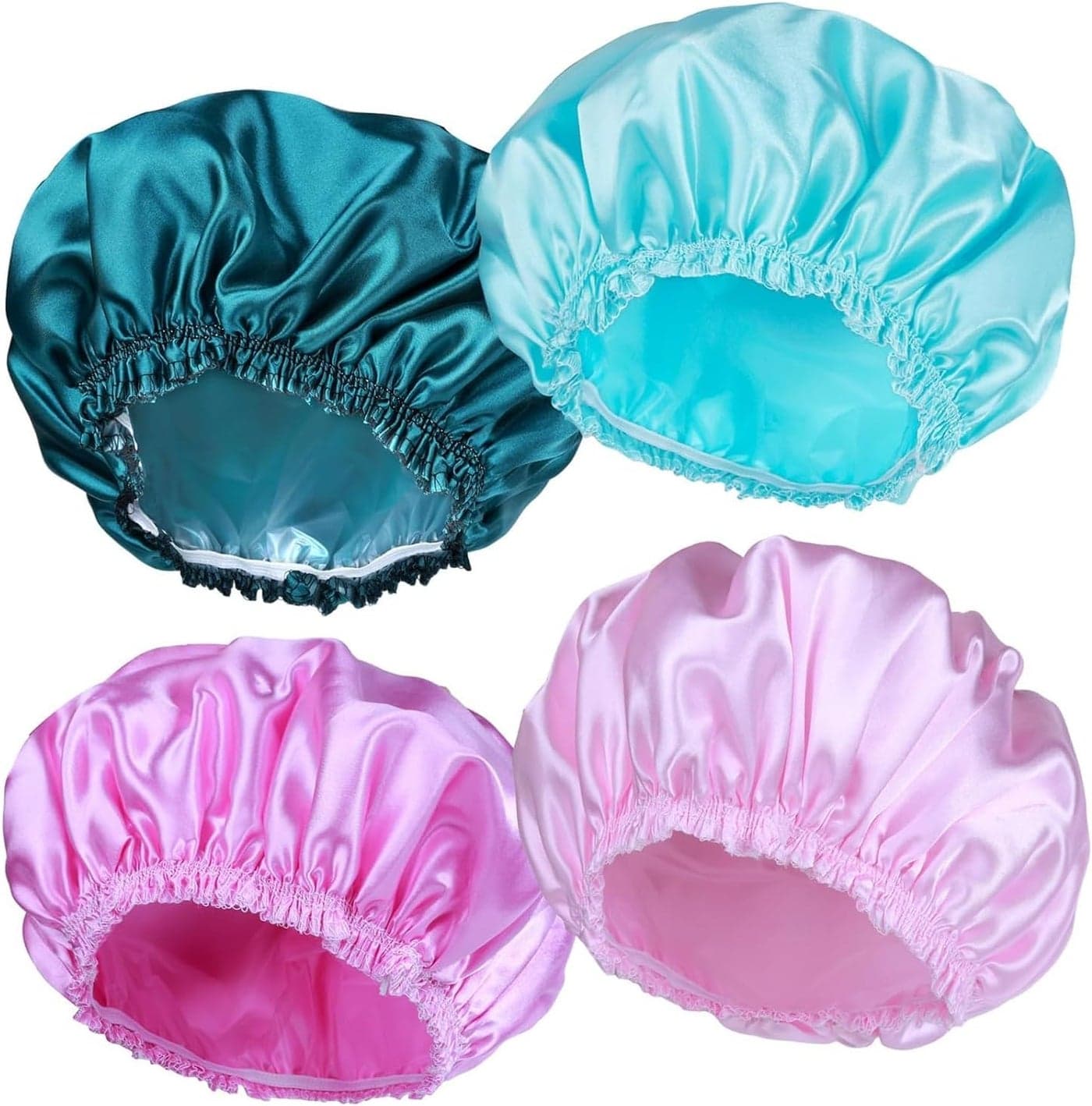Shower Caps for Women 4 PCS Elastic and Reusable Bath Caps Double Waterproof Layers Shower Cap Bathing Shower Caps Environmental Protection Hair Bath Hat Solid Color