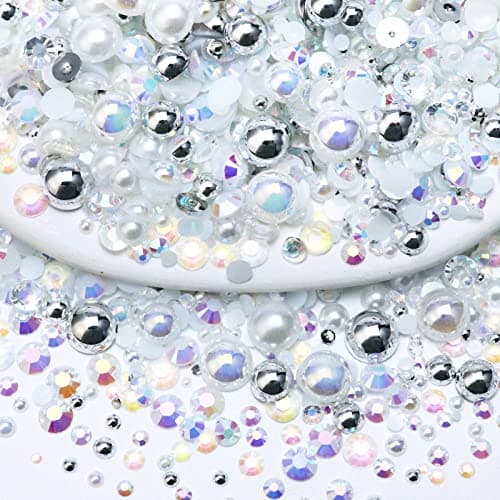 Towner 60g Mixed Pearls and Rhinestones Flatback Rhinestones and Pearls for Crafts Tumblers Shoes Nails Face Art 210mm Mixed Sizes WhiteSilverClear