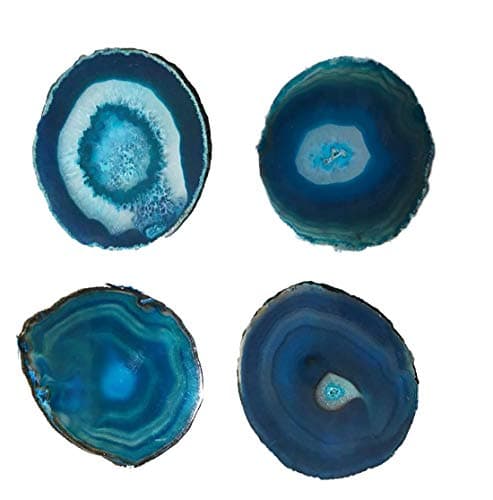 JIC Gem Dyed Teal 354 Agate Coaster Sliced Natural Agate Coaster for Small Size Cup or Coffee Cup Home Decor with Rubber Bumper Set of 4