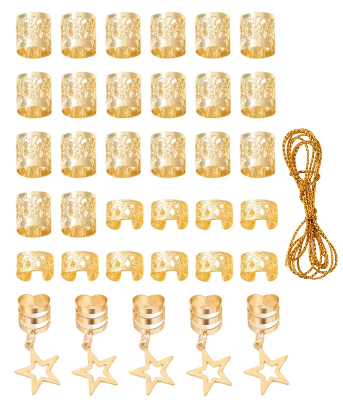 36 Pcs Gold Hair Cuffs, Hair Braid Accessories For Women, Hair Rings For Braids Hair Beads Hair Charms Hair Jewelry For Women Girls Festival Gold Hair Accessories For Dreadlocks(Multi Style)