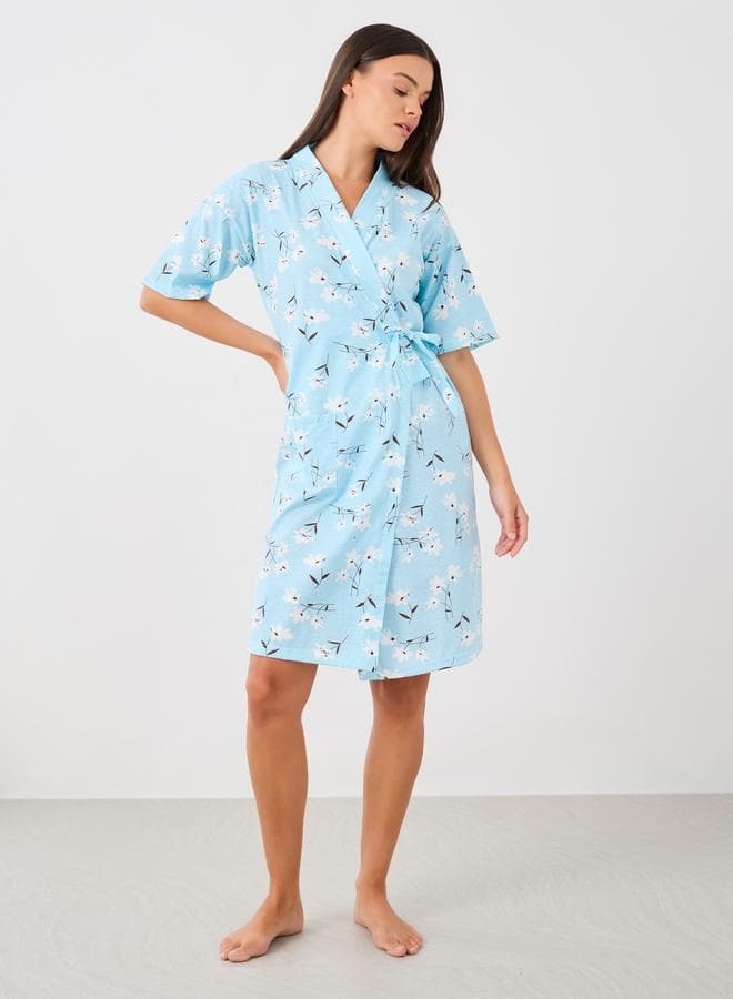 Styli All-Over Floral Print Robe with Tie-Up Detail