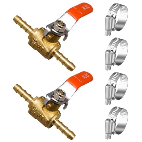 horiznext brass 1/4 fuel line shut off valve 1/4 inch line stainless steel hose barb valve, inline fuel shutoff valve(2 pcs with clamps)