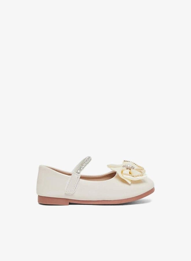 Styli Embellished Round Toe Ballerina Shoes with Bow Detail