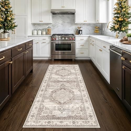 Washable Hallway Ktichen Runner Rugs: 3x8 Indoor Table Runners for Bedroom Bathroom Non-Slip Soft Stain Resistan Carpet for Entryway Laundry Dining Room Foyer (Beige,3x8)