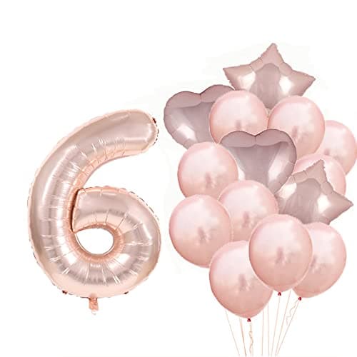 ZSNWGZ Sweet 6th Birthday Decorations Party Supplies,Rose Gold Number 6 Balloons,6th Foil Mylar Balloons Latex Balloon Decoration,Great 6th Birthday for Girls,Women,Men,Photo Props