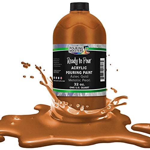 Pouring Masters Aztec Gold Metallic Pearl Ready to Pour Acrylic Pouring Paint - Premium 32-Ounce Pre-Mixed Fluid Acrylic Paint - Fluid Art Supplies for Canvas, Wood, Paper, Tile & Rocks