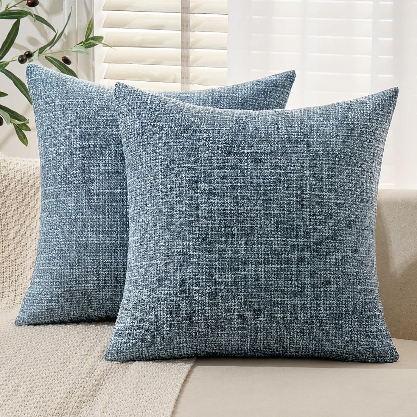 MIULEE Burlap Linen Throw Pillow Covers 18x18 Inch Set of 2 Coastal Blue Farmhouse Spring Decorative Pillows Modern Pillowcases Soft Accent Cushion Covers for Couch Sofa Bedroom Livingroom Home Decor