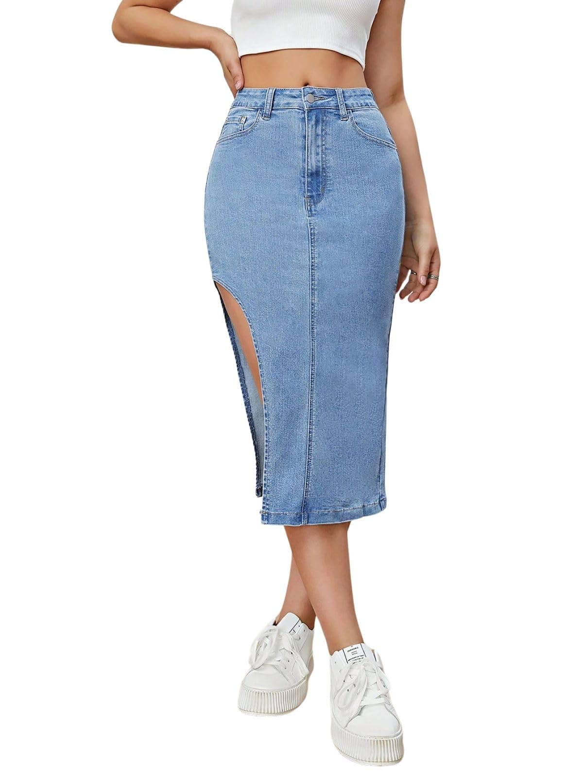 GRECIILOOKS Denim Skirt for Women Dark Blue