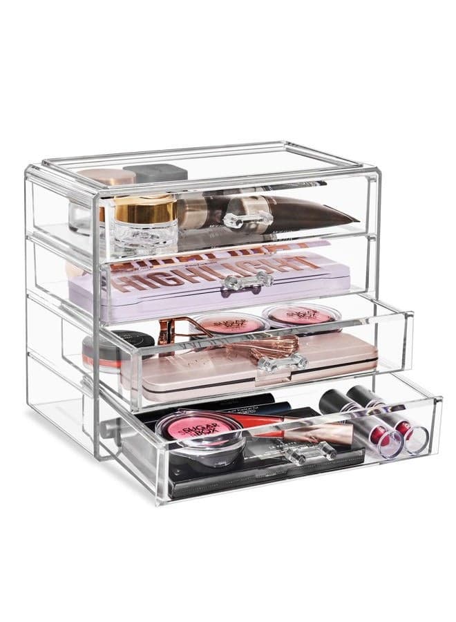 Makeup Organizer - 4 Drawer Acrylic Make Up Organizers and Storage for Cosmetics, Jewelry, Beauty Supplies, Clear Makeup Organizer for Vanity, Girl's Room, College Dorm, Counter, Bathroom-Sinks