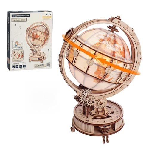 ROKR 3D Puzzle Globe with LED Light Rotating Motor 5Hour Assembly Model Educational Building Kit for Adults Teens Night Light Decoration