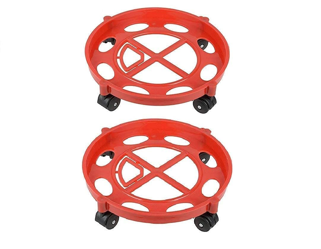 Plastic Gas Cylinder Trolley with Wheels Durable Gas Trolly LPG Cylinder Stand for Home and Kitchen -Red, 2 Piece