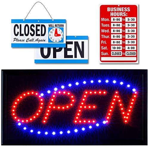 Ultima LED Neon Open Sign for Business: Horizontal LED Sign with Flashing Mode for Stores - Includes Business Hours and Open & Closed Signs